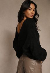 Czarny Oversizowy Sweter z Dodatkiem Wełny Zdobiony Węzłem Lawedana. Czarne swetry damskie Renee, l, z aplikacjami, z wełny, casualowe, bez kołnierzyka, bez ramiączek, bez kaptura. Za 119.99 zł.