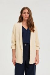 Marynarka z marszczonymi rękawami żółta. Żółte żakiety damskie MOODO, l, bez wzorów, z elastanu. Za 159.99 zł.