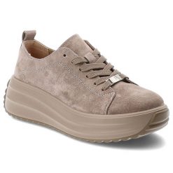 Sneakersy damskie Filippo o sznurowanym fasonie z dekoracyjnymi przeszyciami i wysoką profilowaną podeszwą beżowe DP8339/26 BE. Brązowe półbuty damskie Filippo, bez wzorów, z jeansu, eleganckie, bez obcasa, na platformie, bez zapięcia. Za 219.00 zł.