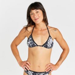 Góra kostiumu kąpielowego surfingowego damska Olaian Mae Borneo. Czarne bikini damskie OLAIAN, na lato, l, bez wzorów. Za 29.99 zł.
