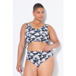 Damski Top od bikini miękkie miseczki nadruk z motywem palm marszczone tasiemki. Czarne bikini damskie Ulla Popken, plus size, bez wzorów, plus size. Za 139.99 zł.