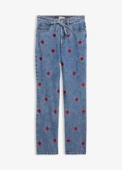 Jeansy loose, straight, high waist, z bawełny. Niebieskie jeansy damskie bonprix, z podwyższonym stanem. Za 169.99 zł.
