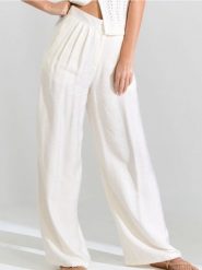 Spodnie wide leg z zakładkami - kremowy. Białe spodnie materiałowe damskie Sinsay, l, bez wzorów. W wyprzedaży za 39.99 zł.