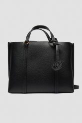 PINKO Czarna torebka Carrie Classic. Czarne torebki shopper damskie Pinko, bez wzorów, ze skóry, bez dodatków. W wyprzedaży za 779.99 zł.