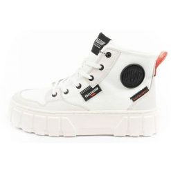 Buty Palladium 98573-116 białe. Białe trampki i tenisówki damskie bez wzorów, z materiału, klasyczne, za kostkę, bez zapięcia. Za 466.73 zł.