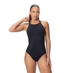 Strój kąpielowy damski Speedo Sculpture Hineck Contour. Czarne kostiumy jednoczęściowe damskie Speedo, s, bez wzorów, eleganckie, do pływania. Za 339.99 zł.