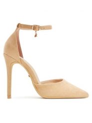 DeeZee Szpilki AJ-2639 Beżowy. Brązowe szpilki damskie DeeZee, bez wzorów, z materiału, bez obcasa, bez zapięcia. Za 139.99 zł.