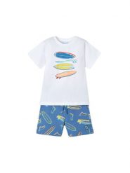 Mayoral Komplet t-shirt i spodenki 3604 Niebieski Regular Fit. Niebieskie szorty dla chłopców Mayoral, bez wzorów, z bawełny. Za 89.99 zł.