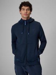 4F Bluza treningowa regular ze strukturalnej dzianiny męska - granatowa XL. Niebieskie bluzy męskie 4f, l, bez wzorów, z dzianiny, z kapturem. Za 249.99 zł.