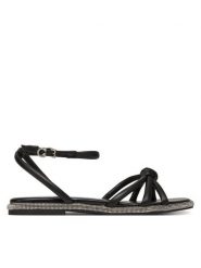 Guess Sandały FLJSLO LEA03 Czarny. Czarne sandały damskie Guess, z aplikacjami, ze skóry, bez obcasa, na płaskiej podeszwie, bez zapięcia. Za 379.99 zł.
