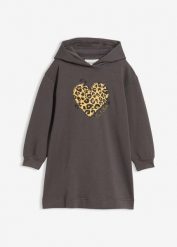 Sukienka dresowa z czystej bawełny organicznej. Szare sukienki dla dziewczynek bonprix, bez wzorów, z bawełny, bez ramiączek. Za 79.99 zł.