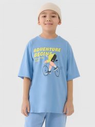 4F T-shirt oversize z nadrukiem chłopięcy - niebieski 152 (11-12 lat). Niebieskie t-shirty dla chłopców 4f, bez wzorów, z bawełny, bez ramiączek. Za 49.99 zł.