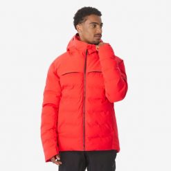 Kurtka narciarska i snowboardowa męska Quechua Warm 500. Czerwone kurtki męskie WED'ZE, l, bez wzorów, z materiału, długie, z kapturem, narciarskie. Za 499.99 zł.