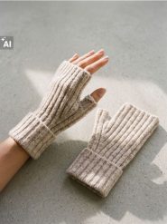 Rękawiczki mitenki z domieszką wełny - beżowy. Brązowe rękawiczki damskie Sinsay, bez wzorów, z wełny. Za 12.99 zł.