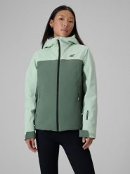 4F Kurtka zimowa membrana 5000 damska - miętowa L. Niebieskie kurtki damskie 4f, na zimę, l, bez wzorów, bez kaptura. Za 399.99 zł.