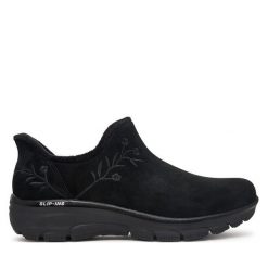 Półbuty Skechers. Czarne półbuty damskie Skechers, bez wzorów, bez obcasa, na płaskiej podeszwie, bez zapięcia. Za 429.99 zł.