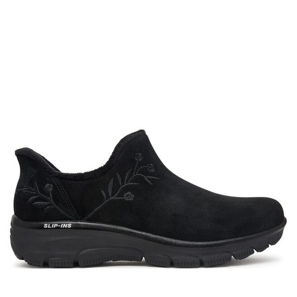 Półbuty Skechers. Czarne półbuty damskie Skechers, bez wzorów, bez obcasa, na płaskiej podeszwie, bez zapięcia. Za 429.99 zł.