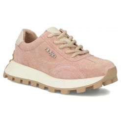 Skórzane półbuty sneakersy na platformie różowe Filippo DP7498. Czerwone półbuty damskie Filippo, bez wzorów, ze skóry, sportowe, bez obcasa, na platformie, bez zapięcia. Za 219.99 zł.