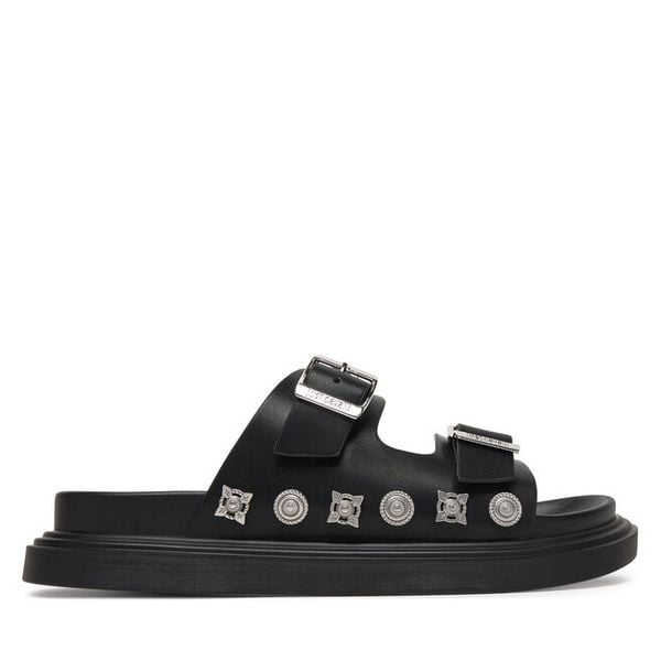 Klapki Just Cavalli. Czarne klapki damskie Just Cavalli, bez wzorów, bez obcasa. Za 477.99 zł.