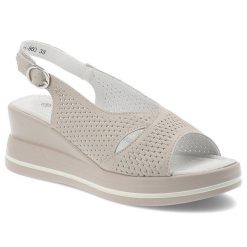 Sandały damskie S. Barski, skórzane wygodne na koturnie i zapinane sprzączką, beżowe, LR51-660. Brązowe sandały damskie S.BARSKI, w ażurowe wzory, bez obcasa, na koturnie, bez zapięcia. Za 149.00 zł.