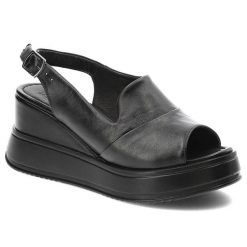 Czarne Sandały Artiker Skórzane Buty Damskie. Czarne klapki damskie Artiker, bez wzorów, ze skóry, bez obcasa, na koturnie, bez zapięcia. Za 279.00 zł.