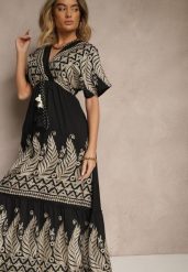 Czarna Wiskozowa Sukienka Boho o Kopertowym Kroju z Metalicznym Haftem Redeselle. Czarne sukienki damskie Renee, na co dzień, m, z aplikacjami, z wiskozy, boho, bez kołnierzyka, bez ramiączek, maxi, kopertowe. Za 74.99 zł.