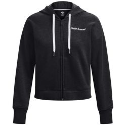 Bluza dresowa sportowa damska Under Armour Essential Fleece Script FZ Hoodie. Czarne bluzy sportowe damskie Under Armour, xs, bez wzorów, z bawełny, bez kaptura. Za 239.99 zł.