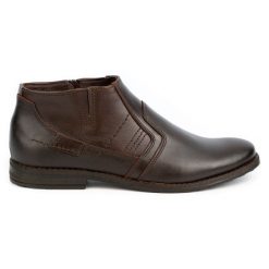 Olivier Buty męskie sztyblety skórzane zimowe 903KZ brązowe. Brązowe botki męskie na zimę, bez wzorów, ze skóry, klasyczne, bez zapięcia. Za 423.31 zł.