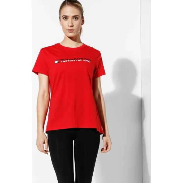 Tommy Sport Koszulka Logo , czerwony, rozmiar M. Czerwone koszulki sportowe damskie Tommy Hilfiger, m, bez wzorów, z bawełny, bez kołnierzyka, bez ramiączek, climacool (adidas). W wyprzedaży za 139.99 zł.