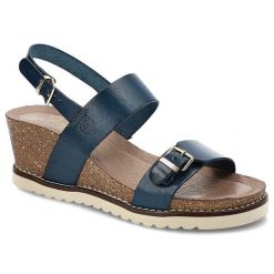 Granatowe Sandały Yokono Wygodne Skórzane Buty. Niebieskie klapki damskie Yokono, bez wzorów, ze skóry, bez obcasa, na koturnie, bez zapięcia. Za 239.00 zł.