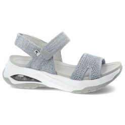 Sandały damskie Rieker, na grubej platformie materiałowe na rzepy sportowe, niebieskie, W3152-10. Niebieskie sandały damskie Rieker, bez wzorów, z materiału, bez obcasa, bez zapięcia. Za 289.00 zł.