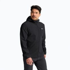 Kurtka przeciwwiatrowa męska Jack Wolfskin Wild Winds Hooded. Czarne kurtki męskie Jack Wolfskin, l, bez wzorów, z elastanu, trekkingowe. Za 559.99 zł.