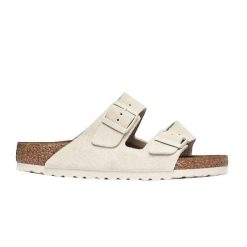 Sandały Birkenstock Arizona Antique White. Białe sandały damskie Birkenstock, bez wzorów, ze skóry, bez obcasa, bez zapięcia. Za 529.90 zł.
