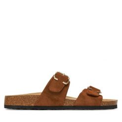Klapki ONLY Shoes. Brązowe klapki damskie ONLY Shoes, bez wzorów, bez obcasa. Za 119.99 zł.