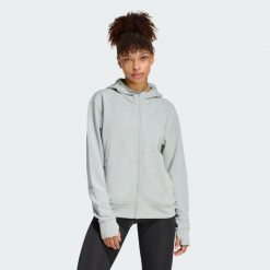 Bluza z kapturem Designed 4 Training Full-Zip. Zielone bluzy damskie Adidas, bez wzorów, z materiału, z kapturem. Za 299.00 zł.