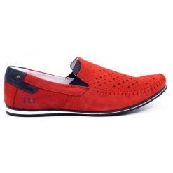 KOMODO Buty męskie mokasyny 876 lato czerwone. Czerwone mokasyny męskie na lato, z gumy. Za 377.80 zł.