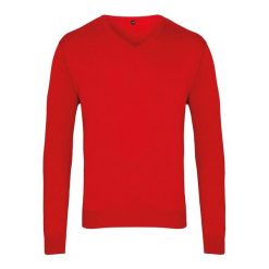 Sweter Męski Z Dzianiny Z Dekoltem V. Czerwone swetry przez głowę męskie PREMIER, m, bez wzorów, z dzianiny, bez kołnierzyka. Za 136.99 zł.