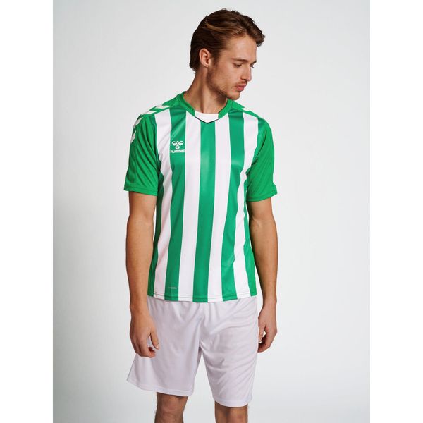 Koszulka do piłki nożnej męska Hummel Striped. Białe koszulki sportowe męskie Hummel, m, bez wzorów, bez kołnierzyka, bez ramiączek, do piłki nożnej. Za 140.00 zł.