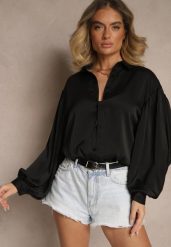 Czarna Koszula z Dłuższym Tyłem i Bufiastymi Rękawami Zivane. Czarne bluzki damskie Renee, m, bez wzorów, eleganckie, bez kołnierzyka, bez ramiączek. Za 99.99 zł.