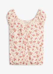 T-shirt z mieszanki wiskozy. Białe bluzki damskie bonprix, bez wzorów, z wiskozy, bez kołnierzyka, bez ramiączek. Za 37.99 zł.