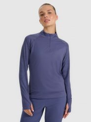 4F Bluza do biegania regular szybkoschnąca damska - granatowa S. Niebieskie bluzy sportowe damskie 4f, s, bez wzorów, z materiału, bez kaptura, do biegania. Za 199.99 zł.