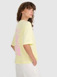 4F T-shirt oversize z nadrukiem damski - żółty XXL. Żółte koszulki sportowe damskie 4f, uniwersalny, bez wzorów, z bawełny, bez kołnierzyka, bez ramiączek. W wyprzedaży za 49.99 zł.
