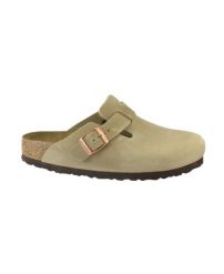 Kapcie Birkenstock Boston Sfb Leoi Damskie. Brązowe kapcie damskie Birkenstock, bez wzorów, z materiału, z otwartym noskiem. Za 872.00 zł.