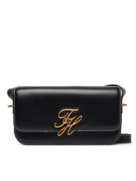 Tommy Hilfiger Torebka Th Script Flap Crossover AW0AW18399 Czarny. Czarne listonoszki damskie Tommy Hilfiger, bez wzorów, bez dodatków. Za 849.99 zł.