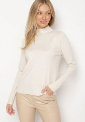 Ciemnobeżowy Gładki Sweter z Półgolfem w Stylu Casual Unallia. Brązowe swetry damskie Born2be, l, bez wzorów, z jeansu, biznesowe, bez kołnierzyka, bez ramiączek, długie, bez kaptura. Za 59.99 zł.