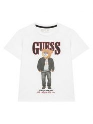 Guess T-Shirt L6RI11 K8HM4 Biały Regular Fit. Białe t-shirty dla chłopców Guess, z aplikacjami, z bawełny, bez ramiączek. Za 99.99 zł.