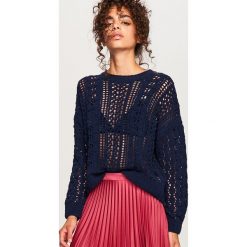 Ażurowy sweter - Granatowy. Kardigany damskie marki Reserved. Za 199.99 zł.
