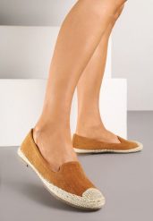 Jasnobrązowe Espadryle z Motywem Plecionki Ralomea. Brązowe espadryle damskie Renee, na lato, bez wzorów, eleganckie, bez obcasa, bez zapięcia. Za 44.99 zł.