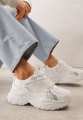 Białe Sneakersy VICES na Grubej Tłoczonej Podeszwie z Perforacją Elanatia. Białe obuwie sportowe damskie Born2be, bez wzorów, z jeansu, na fitness i siłownię. Za 119.99 zł.