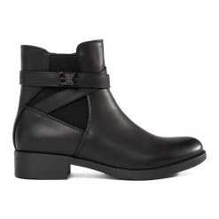 Czarne botki damskie. Czarne botki damskie na jesień, z materiału, eleganckie, z okrągłym noskiem, za kostkę, bez obcasa, na obcasie, bez zapięcia. Za 151.58 zł.
